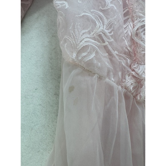 Vintage Tosca Long 2 Pc Nightgown Peignoir Robe Set Small Nylon Pink Lace - Picture 9 of 13
